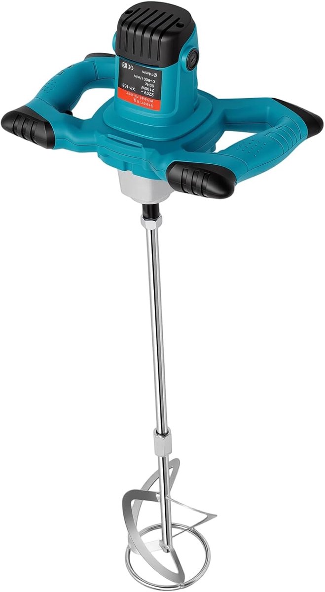 Mortelmixer 2100W - Betonmixer Krachtig - Gips Mengen - 6 Snelheden Instelbaar - 60cm Kop - Lichtblauw