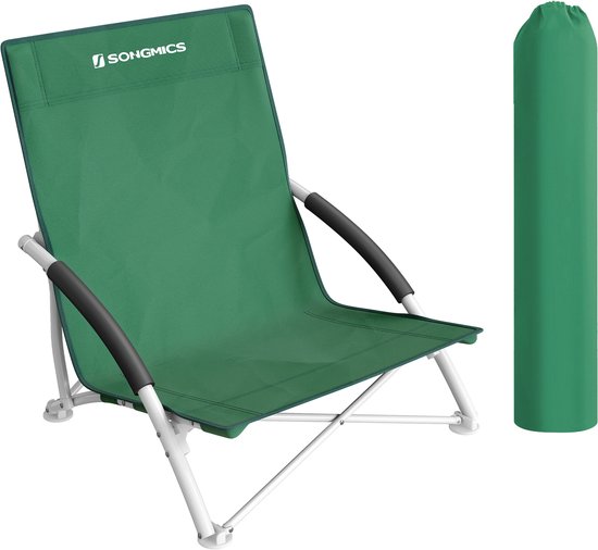 SONGMICS GCB61GV1 - Strandstoel met Hoge Rugleuning - Opvouwbaar en Lichtgewicht - Inclusief Draagtas
