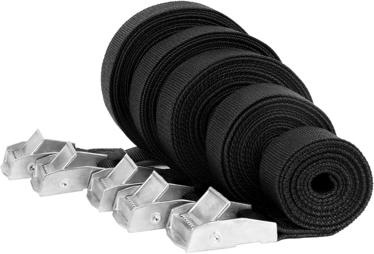 Spanbanden Sets - Bevestigingsriemen Sjorbanden - Vastzetten Lading - Klem Sluitsysteem - 25mm Breed 1-5m - Zwart