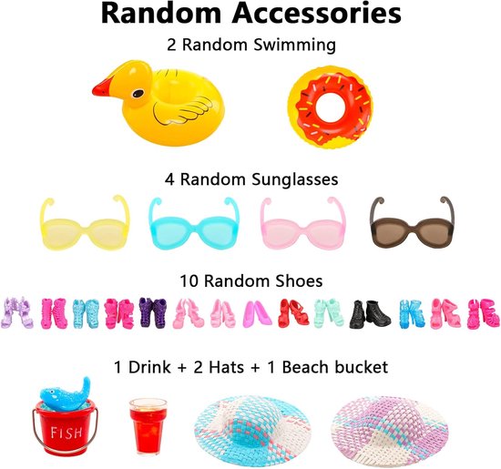Poppenkleding Set - Accessoires voor Poppen - Zomerse Spelletjes - 31 Delige Collectie - 28-30 cm Poppen - Feestelijk Kleurenpalet — afbeelding 4