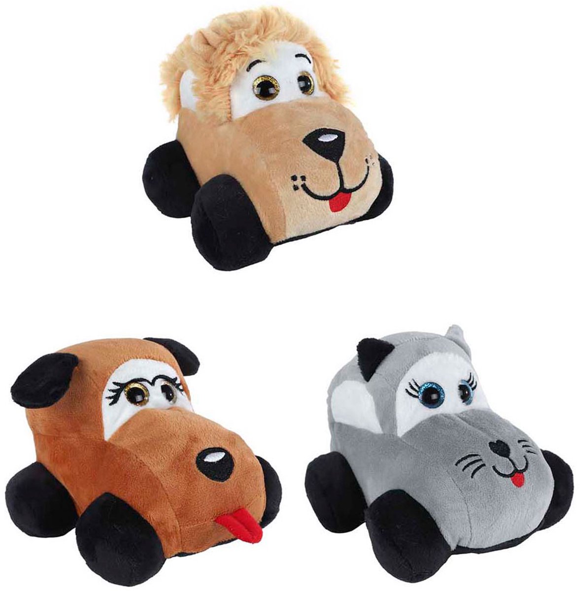 Pluche dier auto knuffel speelgoed 15cm multi kleuren.