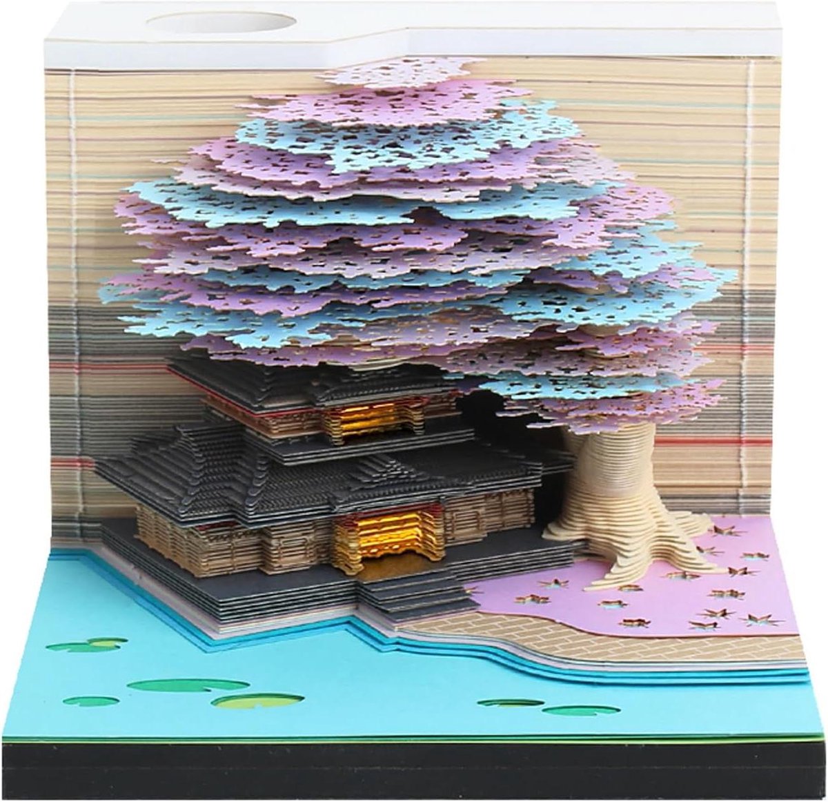 3D Memo Pad - Papier Carving Art - Bureau Decoratie - Met Lichtfunctie - 260 Vellen - Paars