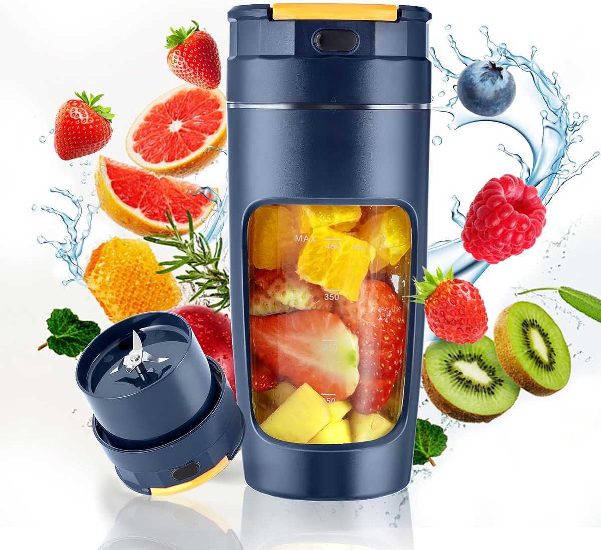 Draagbare Blender - 20oz 600ml - 3000mAh USB-C Oplaadbaar - 6 Mesjes - Lekvrije Reismixer - Zelfreinigend & Veiligheidsslot - Geschikt voor Gym Kamperen Kantoor & Keuken