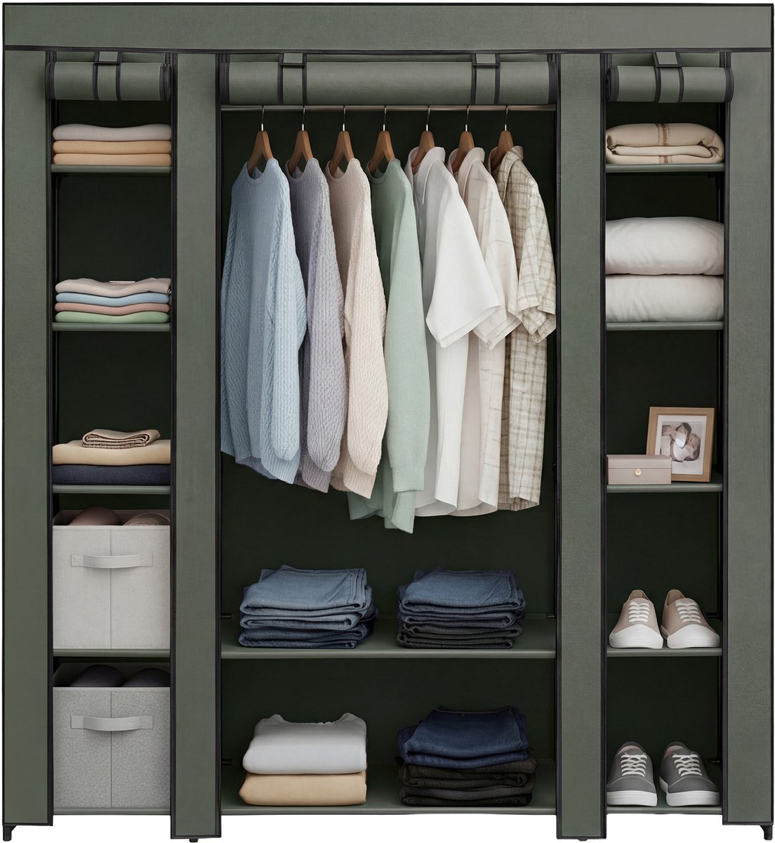 SONGMICS - Kledingkast - 12 Planken - Metalen Frame - Voor Slaapkamer