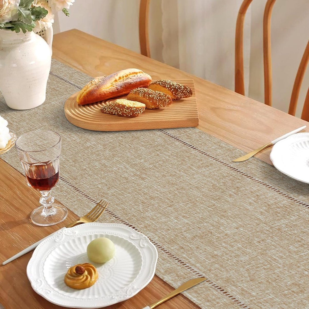 Rustieke Tafelloper - Boho Tafelkleed - Diner Decoratie - Handgeweven Linnen - 30x180CM - Bruin
