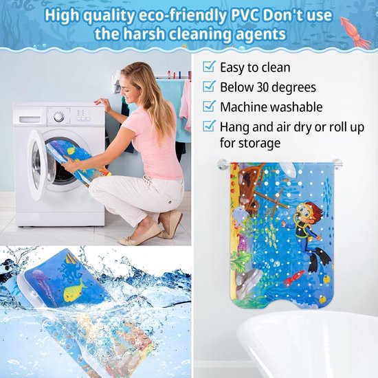 Kinder Badmat - Douchemat Antislip - Veilig Baden - 200 Zuignappen - 100 x 40 cm - Blauw van Kinder — afbeelding 4