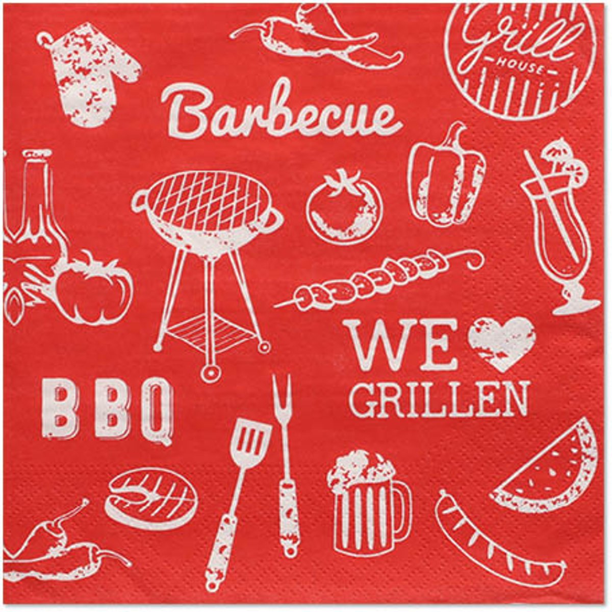 12x 30 Servetten 3-laags 1/4 vouw 33 cm x 33 cm BBQ Love