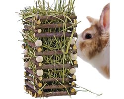 Hooi Voederbak - Voerdispenser Houder - Knaagdier Verrijking - Natuurlijk Houten Materiaal - 10x10x19.5 cm