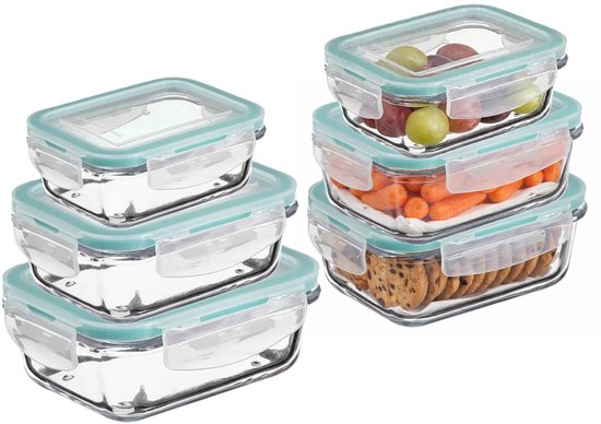 5Five Boîtes de conservation avec couvercle - verre - hermétique - avec clips - 6x pièces - 330 - 540 - 800 ml - conservation des aliments