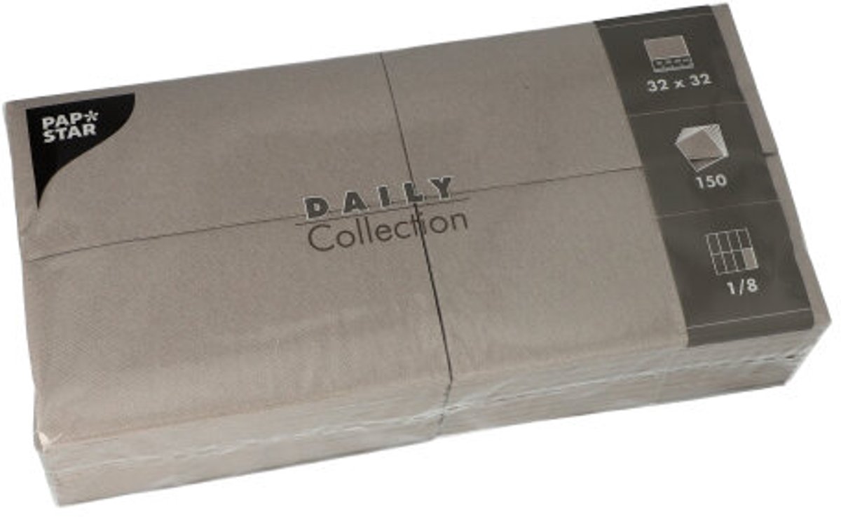 6x 150 Servetten DAILY Collection 1/8 vouw 32 cm x 32 cm grijs