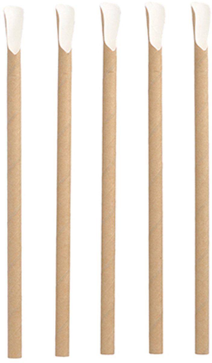 8x 100 Drinkrietjes met lepel papier Ø 8 mm · 20 cm bruin