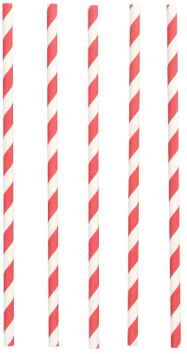 10x 100 Drinkrietjes Papier Ø 6 mm · 20 cm rood/wit Stripes