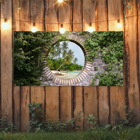 Affiche de jardin - Palmier - Plage - Tropical - Transparent - Affiche de clôture - 160x80 cm - Jardin- Toile de jardin