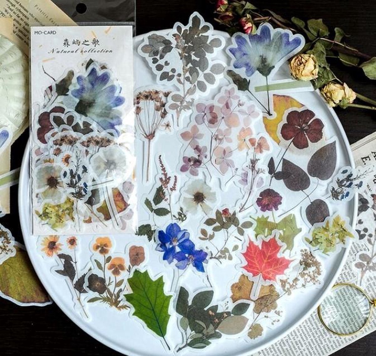 Go Go Gadget - Washi stickers - Bullet journal - Junk journal - Scrapbook - 1 set van 60 stuks - Bloemen en Bladeren - Multi kleur
