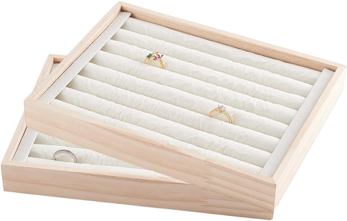 2 Stuks Ringhouder Display Trays met 7 Slots, PU Leer, 18x24x3cm, Sieradenopslag en Organisator voor Thuis of Winkel, Perfect voor Ringen en Accessoires