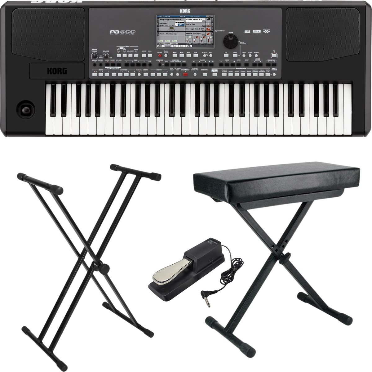 KORG PA600 61-Toets Arranger Keyboard met Standaard, Sustainpedaal en Kruk
