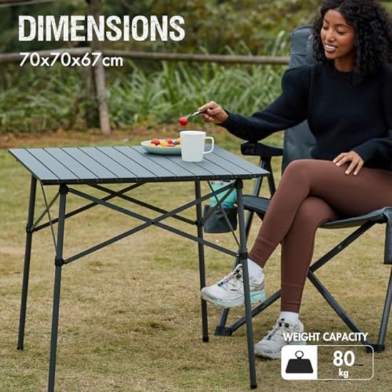 PromoHome Opvouwbare campingtafel aluminium vierkant 70x70 cm - Draagbare tuintafel met roll-up blad en draagtas voor 4 personen - Geschikt voor picknick, BBQ en kamperen "Zilver" — afbeelding 3