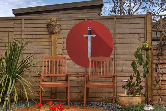 Cercle de jardin Illustration épée sur surface rouge - 60x60 cm - Poster de jardin rond - Extérieur
