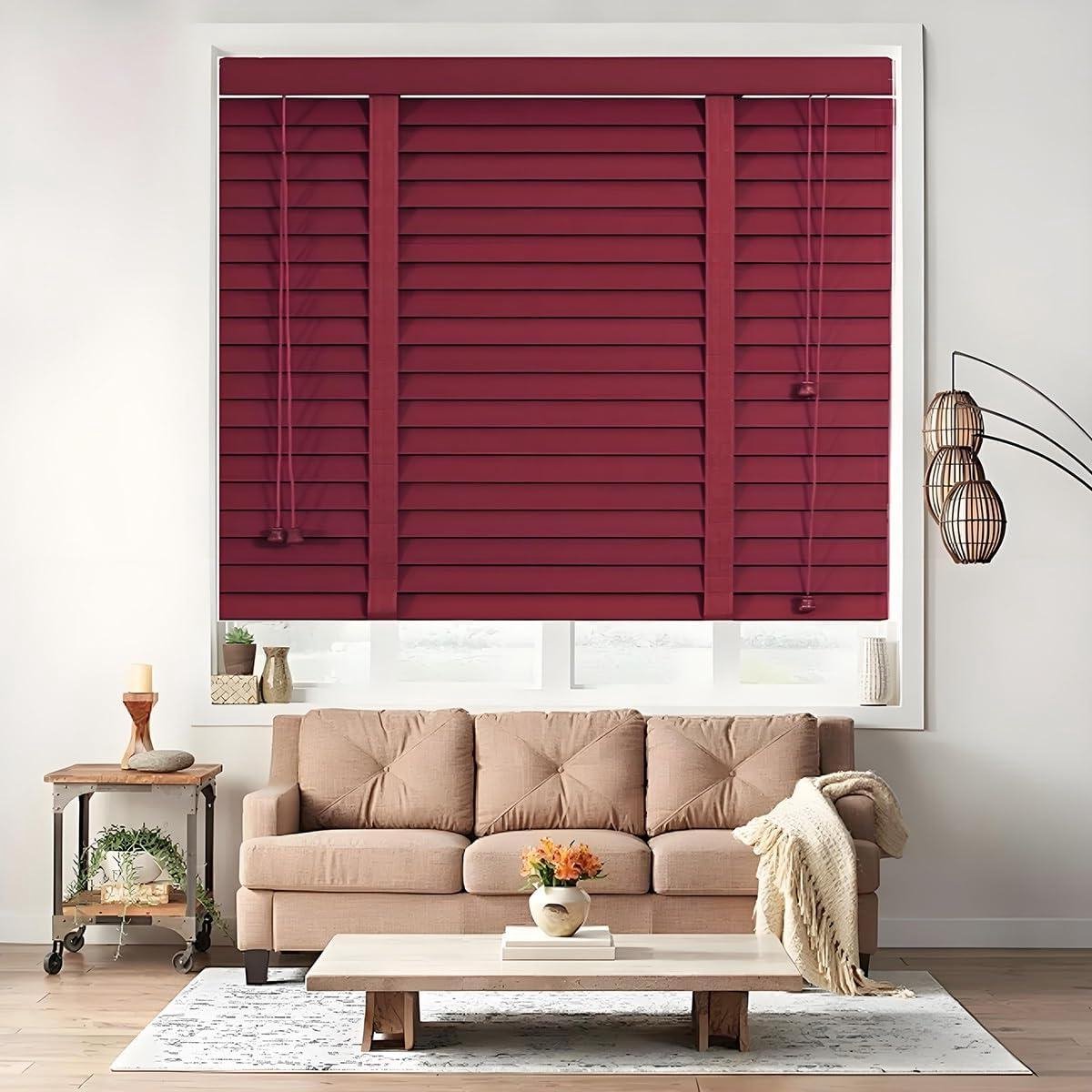 Houten Jaloezieën - Raambekleding Gordijn - Privacy en Zonwering - Natuurlijk Hout - 150x213 cm - Wijnrood