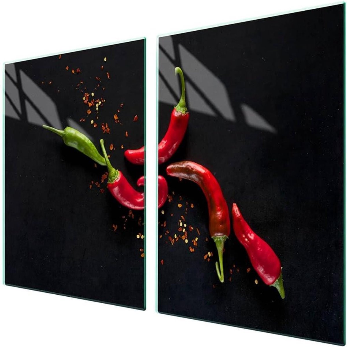 Afdekplaat fornuis Werkbladbeschermer Snijplank Keukenbescherming Gehard glas 2 x 45 x 52 cm Chili
