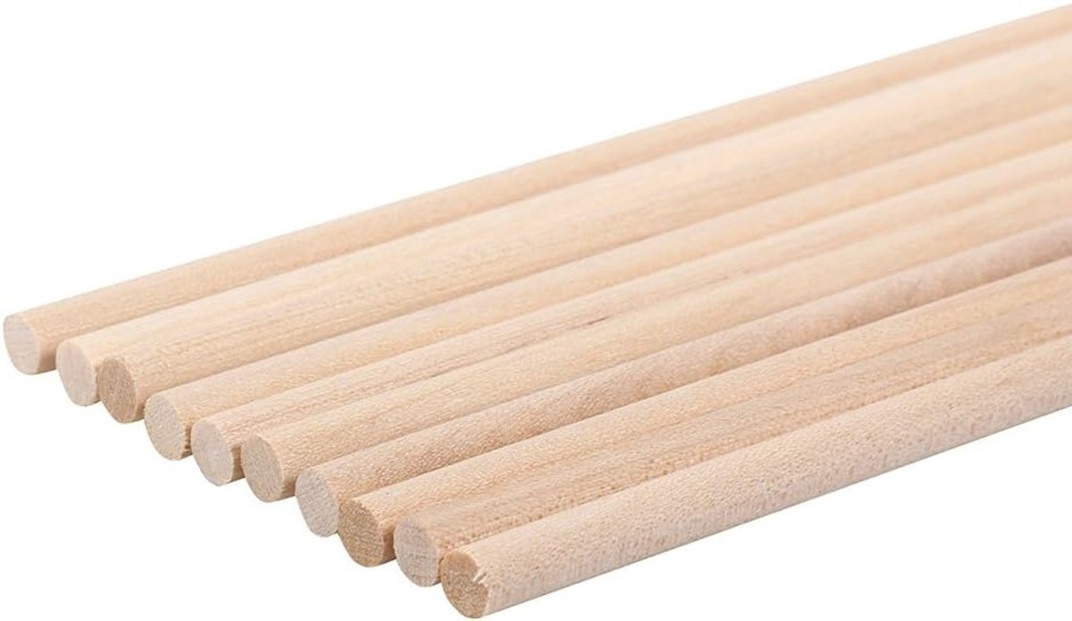 10 Stuks Houten Craft Stokken, Onbehandelde Houten Sticks in Verschillende Diameter voor DIY Projecten en Modelbouw (4mmx30cm)