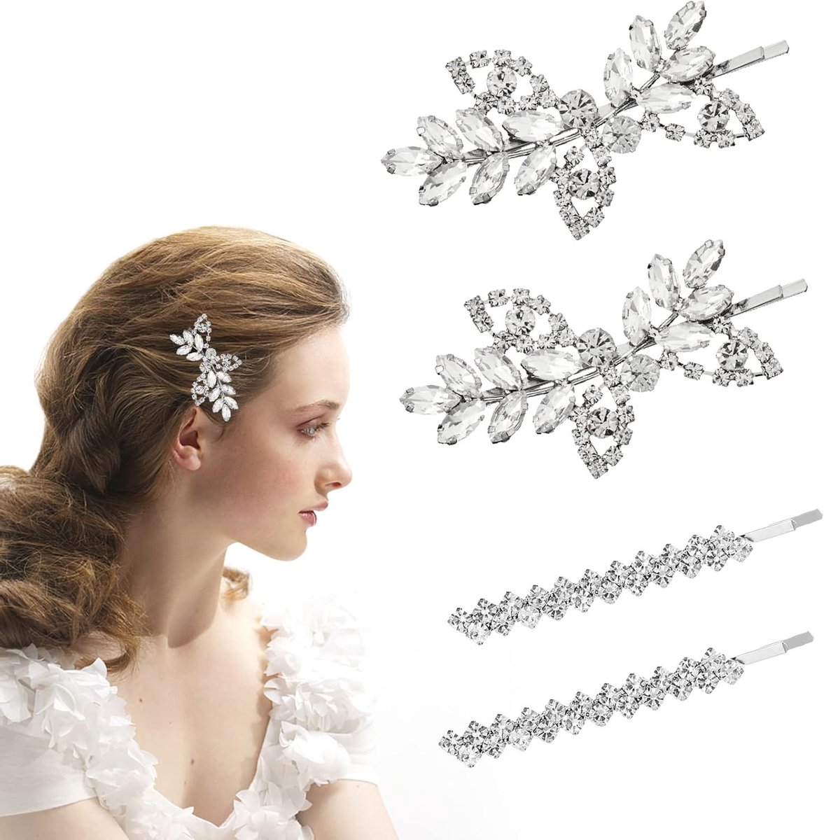 Elegante Haarspelden met Strass voor Bruidskapsels - 4-delige Set met Bladontwerpen voor Vrouwen en Meisjes