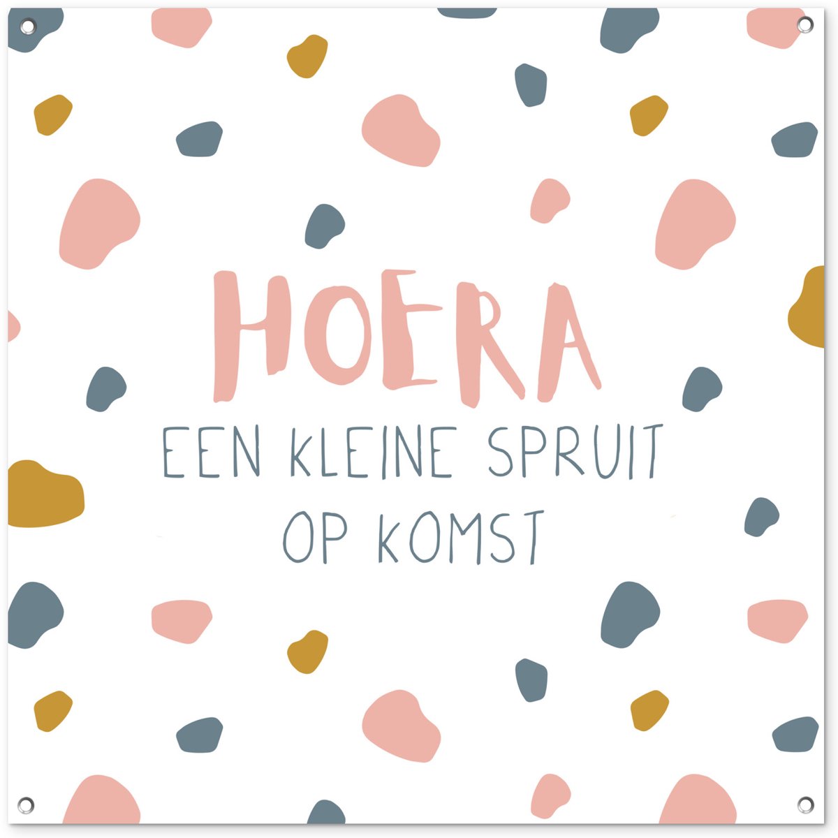 Tuindoek Spreuken - Hoera een kleine spruit op komst - Quotes - Baby - 100x100 cm - Geboorte versiering jongen - Geboorte versiering meisje - Spandoek