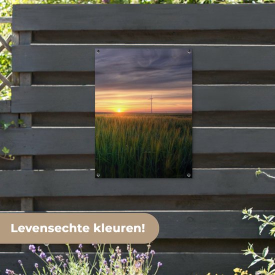 Affiche de jardin - Moulin à vent - Décoration de clôture - Herbe - Décoration de jardin - Jardin - Ciel - Coucher de soleil - Ciel - 60x80 cm - Toile de jardin - Affiche extérieure