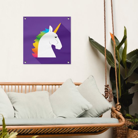 Illustration pour enfants Licorne sur fond violet affiche de jardin toile en vrac 50x50 cm - petit - Toile de jardin / Toile d'extérieur / Peintures pour l'extérieur (décoration de jardin)