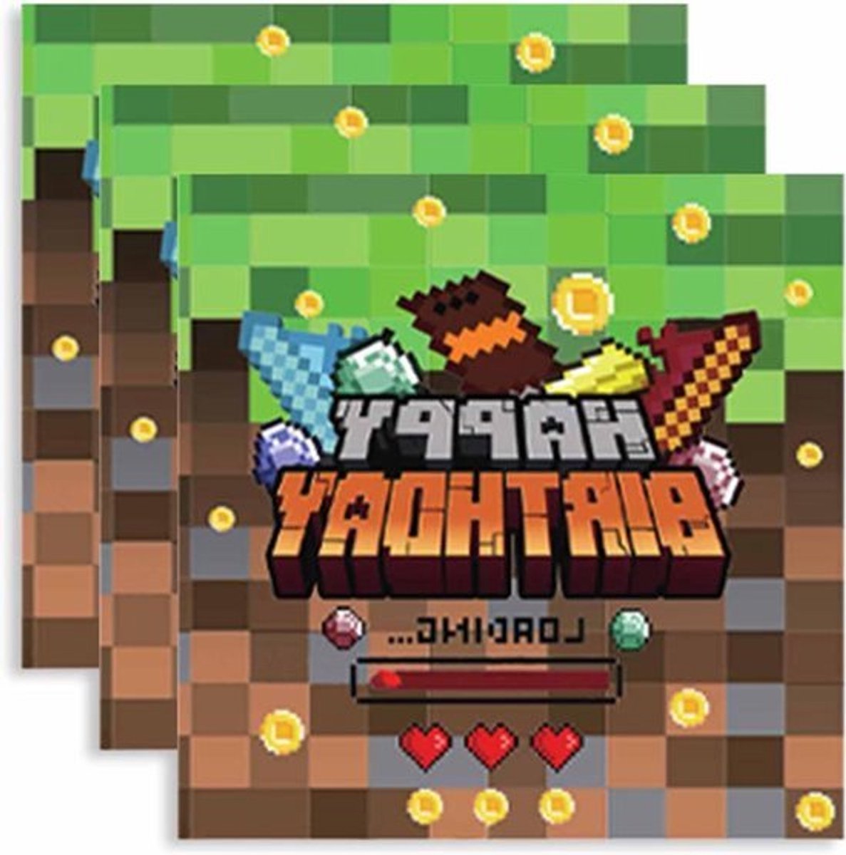 Pixel Happy Birthday Servetten - 20 stuks, Verjaardagservetten voor Meisjes en Jongens