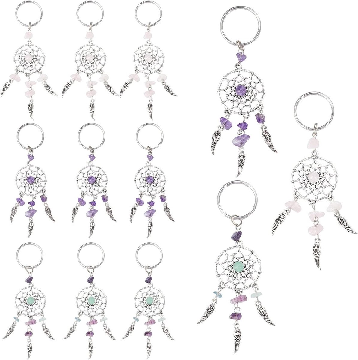 12 Stuks Sleutelhangers Dromenvanger 4.2 Inch met Veer, Kralen en Tibetaanse Stijl voor Trouwen en Verjaardag Decoratie