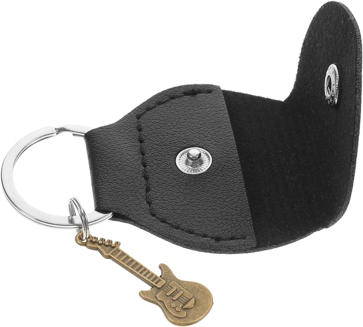 Plectrumhouder - Plectrumtasje - Gitaar Accessoires - Met Sleutelhanger - 5.5 x 7 cm - Zwart