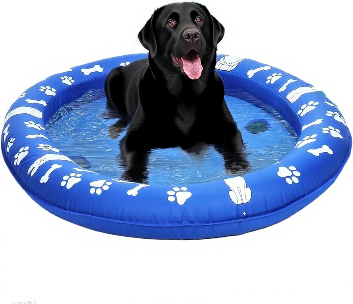 Honden Drijver - Opblaasbaar Vlot - Waterpret Huisdier - Brede Stabiele Rand - Tot 29.5kg - Blauw Wit