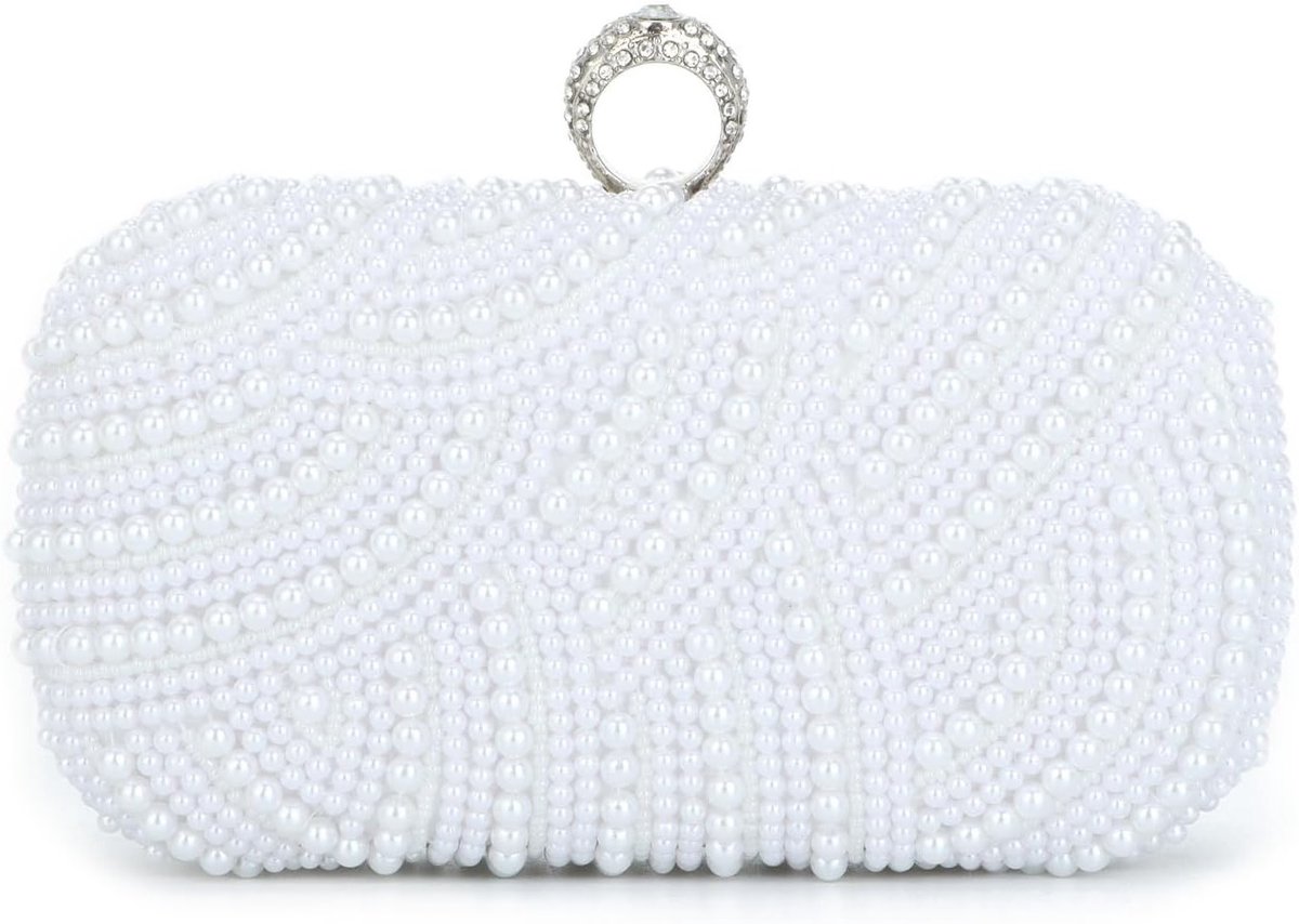 Elegante Witte Parelen Handtas voor Bruiloft, Avondfeest en Formele Gelegenheden - Luxe Tote voor Dames