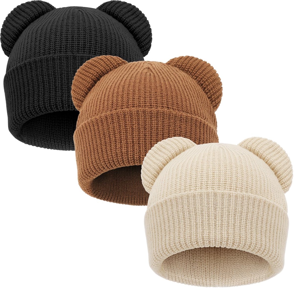 Dailygoods - Zachte Gebreide Peutermuts met Berenoren voor Baby's