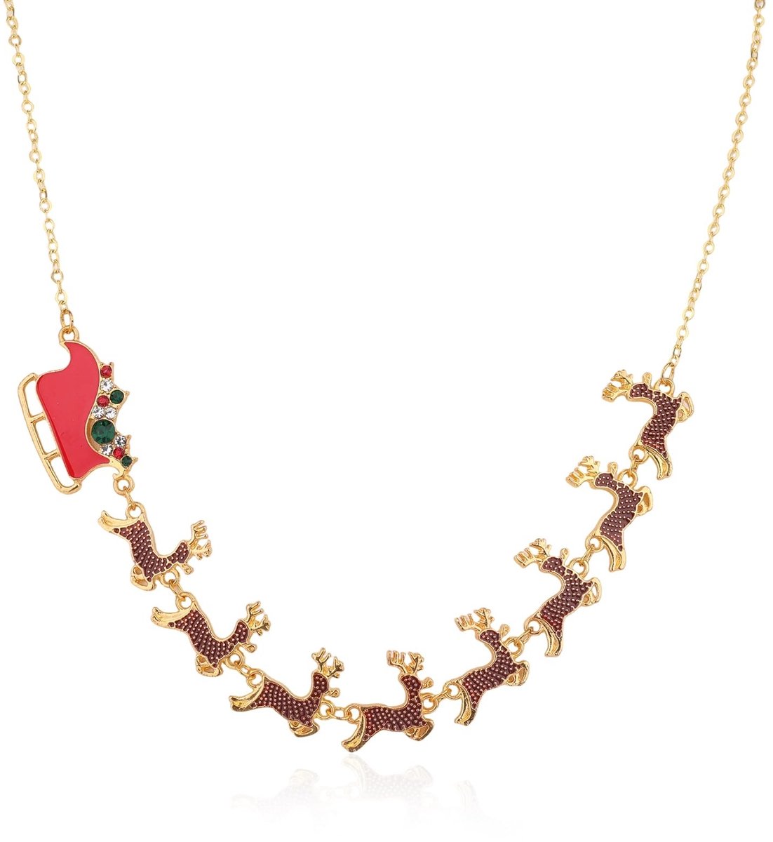 Dailygoods - Gouden Kerstketting met Rendier en Slee voor Vrouwen