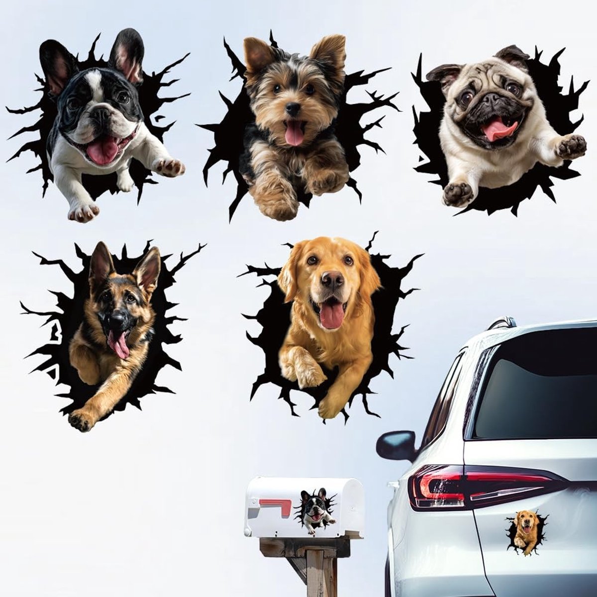 Cosensi - Set van 5 Schattige Hond Autoraamstickers