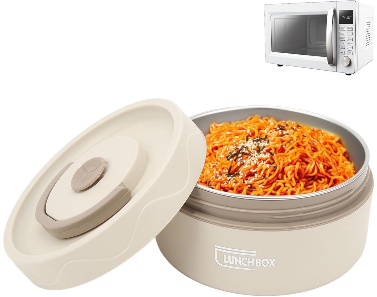 Dailygoods - Dailygoody - Thermische Lunchcontainer - Bento-lunchbox - Magnetron geschikt - Wit - Dubbellaags roestvrij staal - Voedselcontainer voor onderweg - Vo