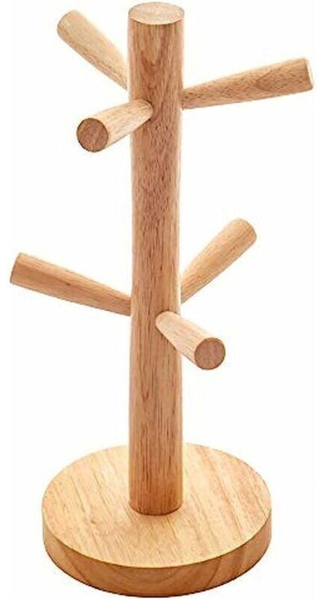 Houten bekerhouder - Houten bureau bekerhouder - Opbergrek - Thee, koffie en keukenbenodigdheden - Haken (6 bekers)