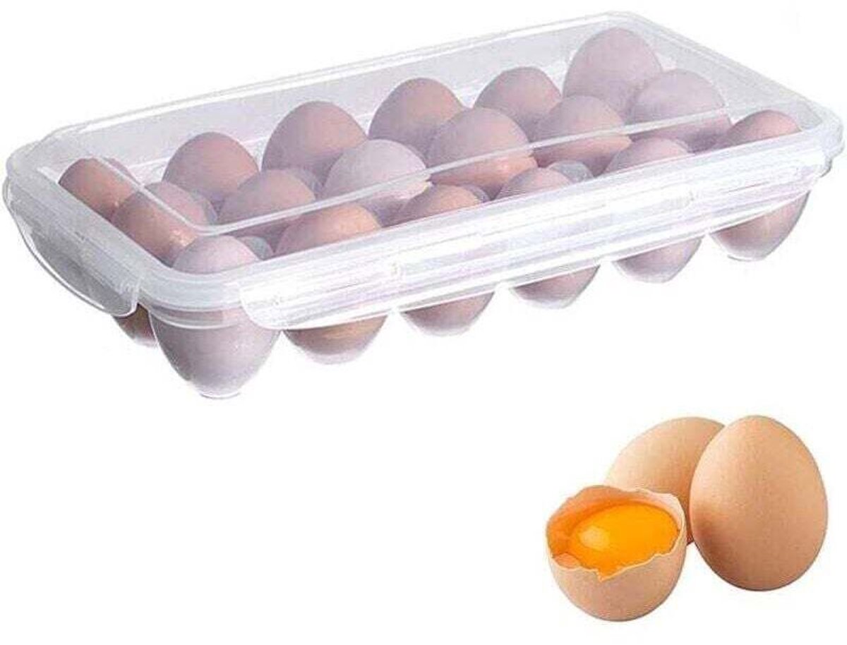 Eierdoosgeschikt voor merklogo, eierhoudergeschikt voor 18 vakjes geschikt voor in de koelkastgeschikt voor deksel, eierrek, koelkasthouder, eierbewaarcontainer, plastic, transparant