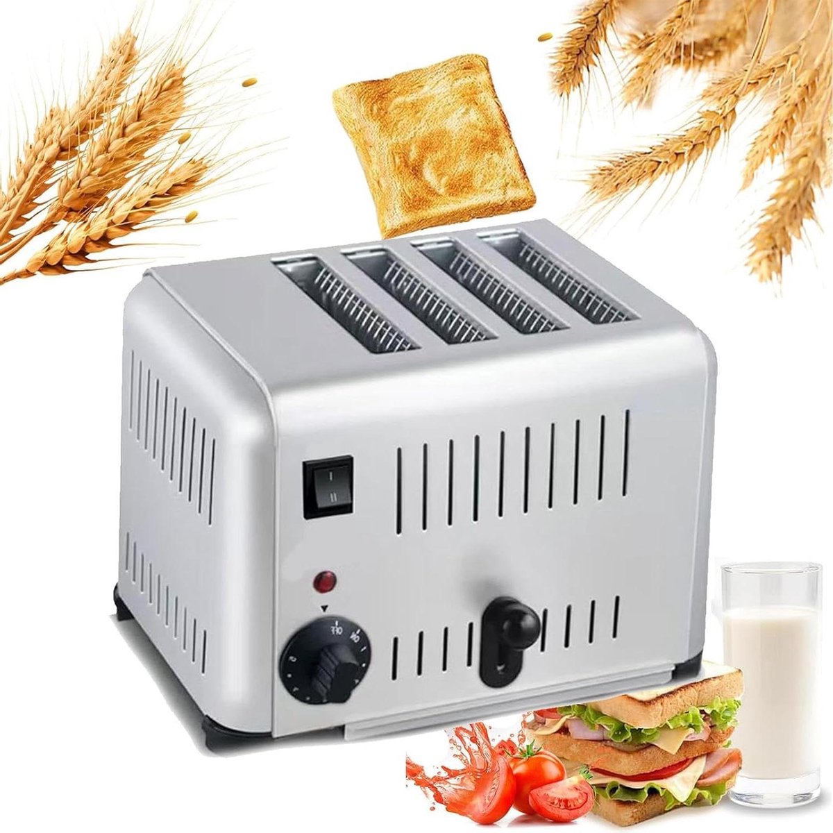 Commerciële Broodrooster - 4 Sleuven - Snel Ontbijten - Extra Brede Sleuven - 1800 Watt - Zilver