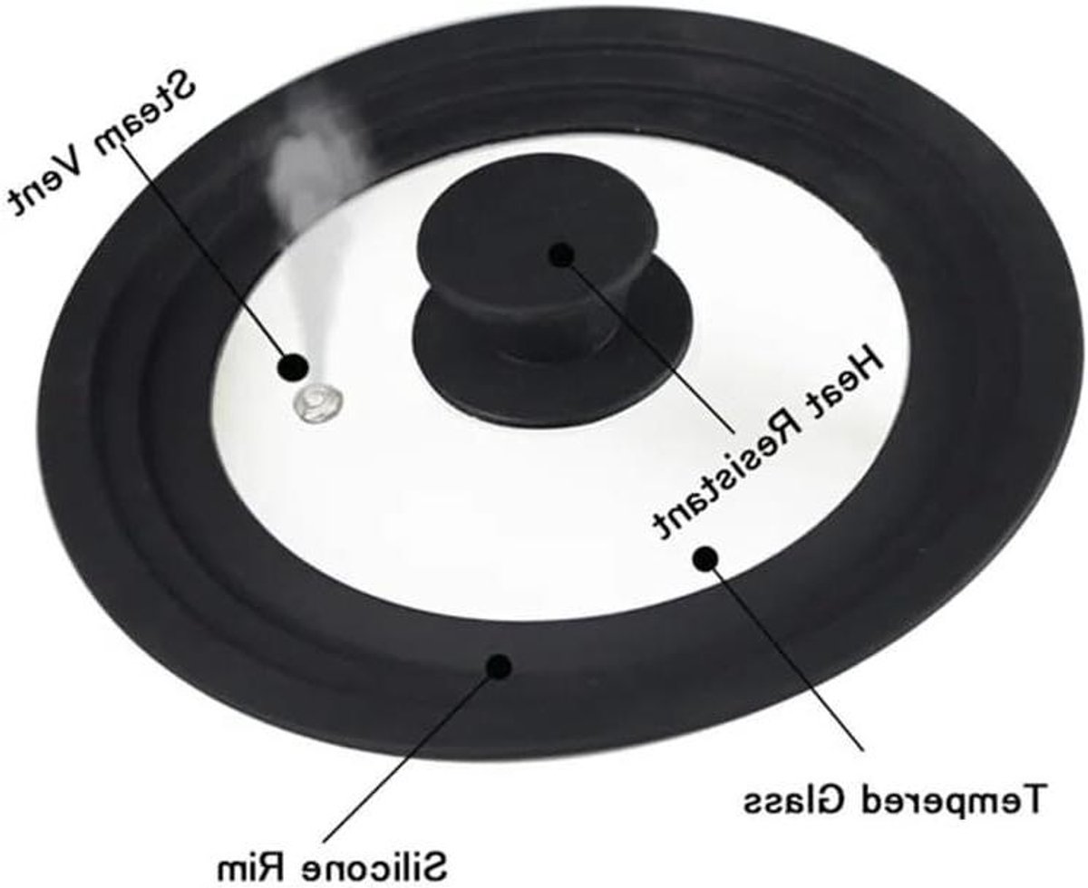 Pan Deksel - Glazen Deksel - Koken - Met Stoomopening - 28-32 cm - Zwart