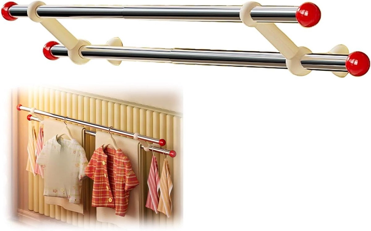 Radiator droogrek - Kledinghanger - Kleding drogen - Dubbel paal ontwerp - 40x11x17cm - Zw