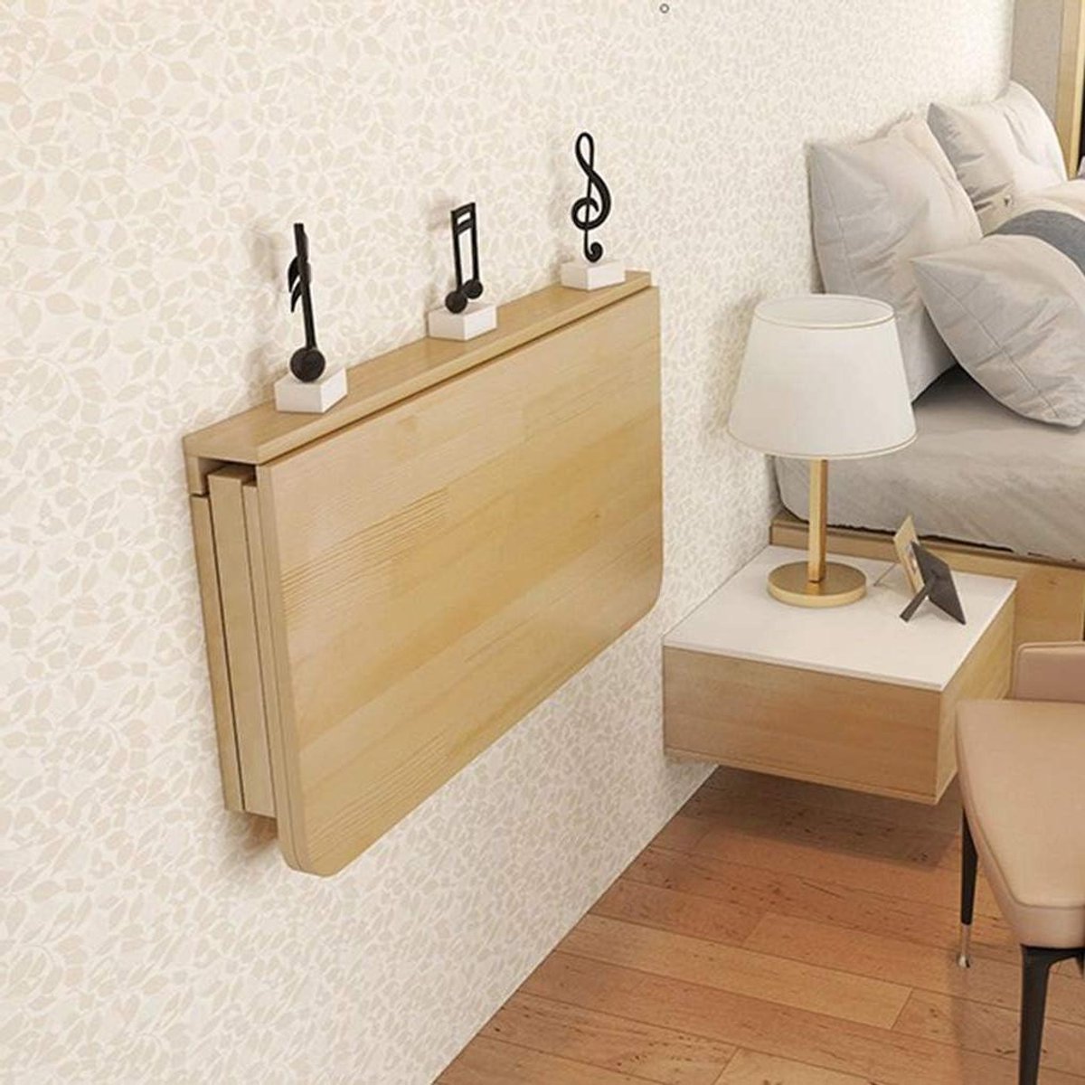 Wandmontage Tafel - Opklapbaar Bureau - Ruimte Besparen - Stevig Grenen Hout - 120x40cm - Geel