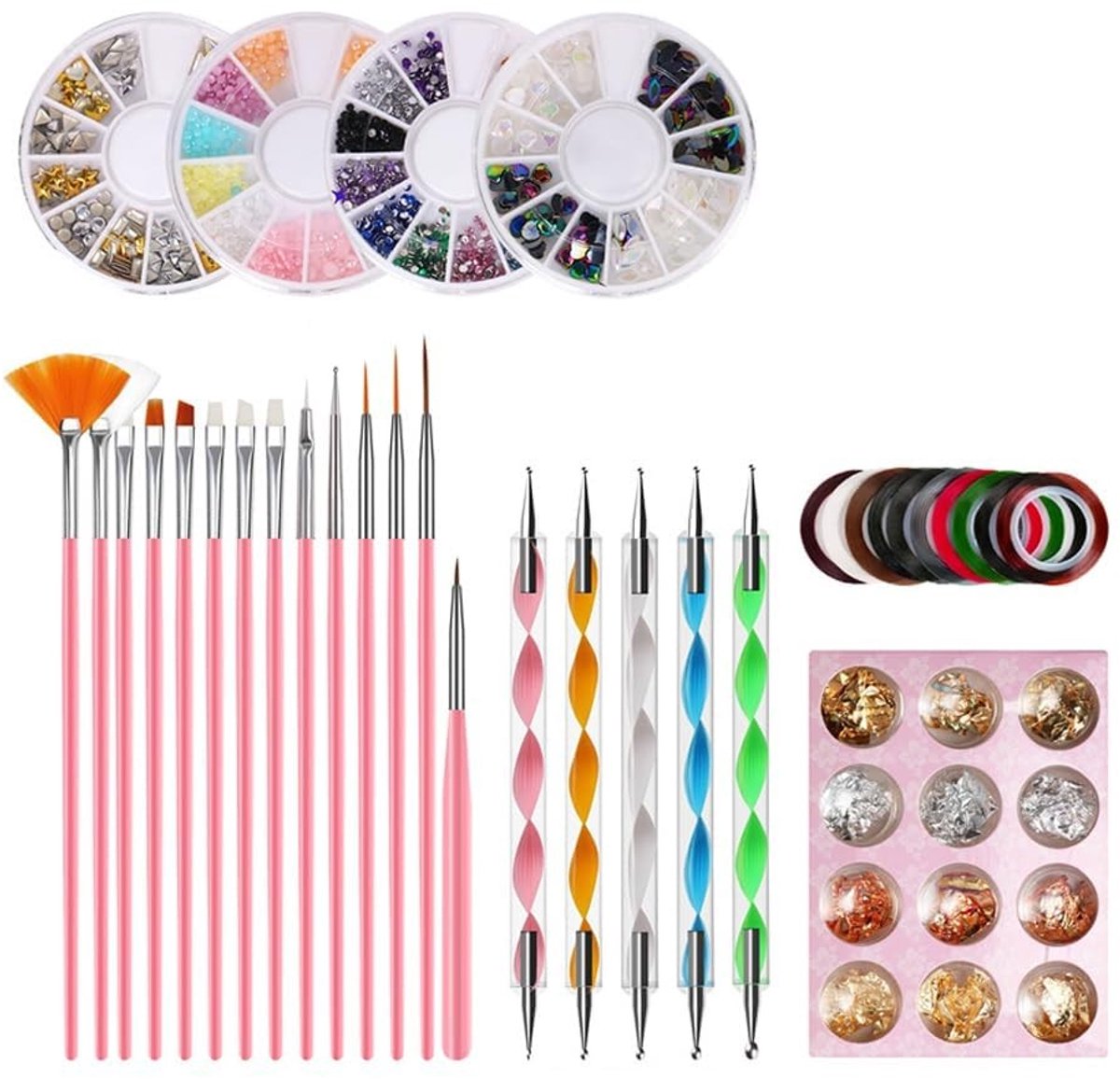 Dailygoods - Nail Art Tool Set met 5 Dubbelzijdige Stiften en Accessoires