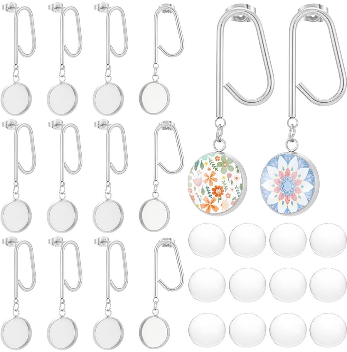 Dailygoods - 12 Stuks Ronde Oorbelstuds met Glazen Cabochons