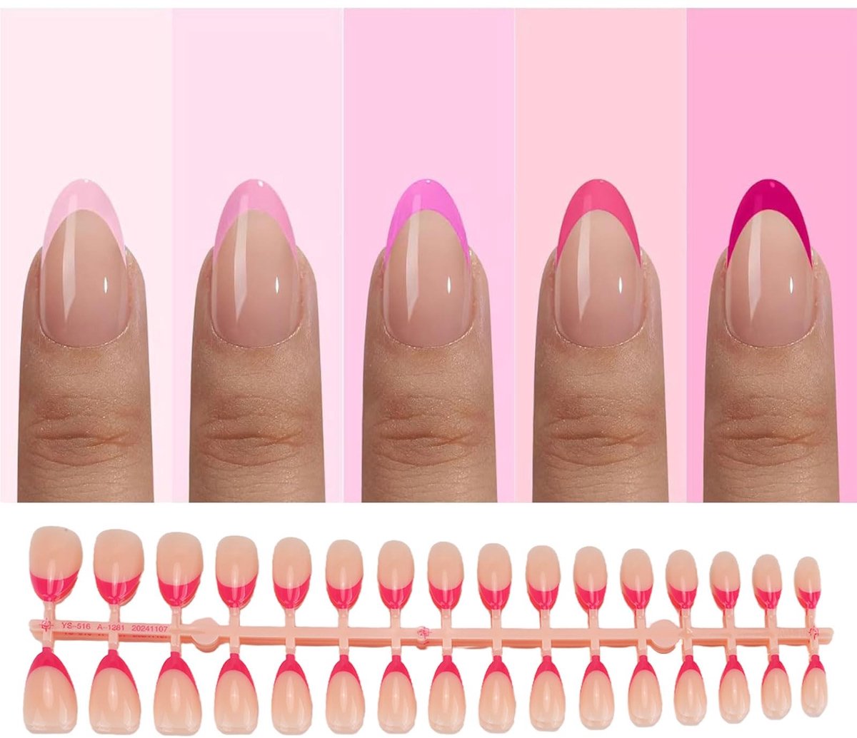 Dailygoods - 160 Stuks Roze French Tip Press On Nails voor Nagelkunst