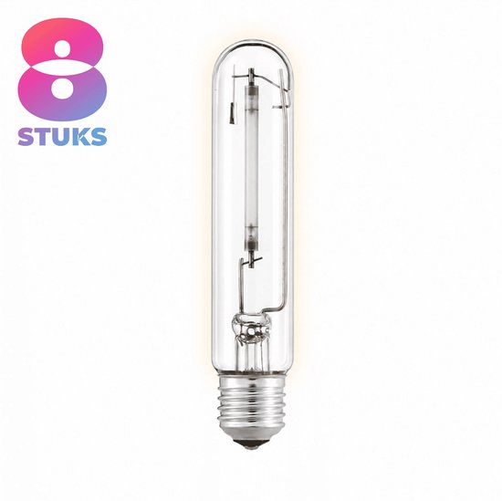 8 stuks gasontladingslamp met een T-vormige buis, helder glas en E27 fitting.