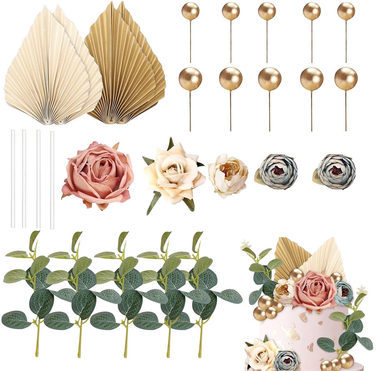Dailygoods - 28 Stuks Bloemendecoratie voor Taart en Feestjes