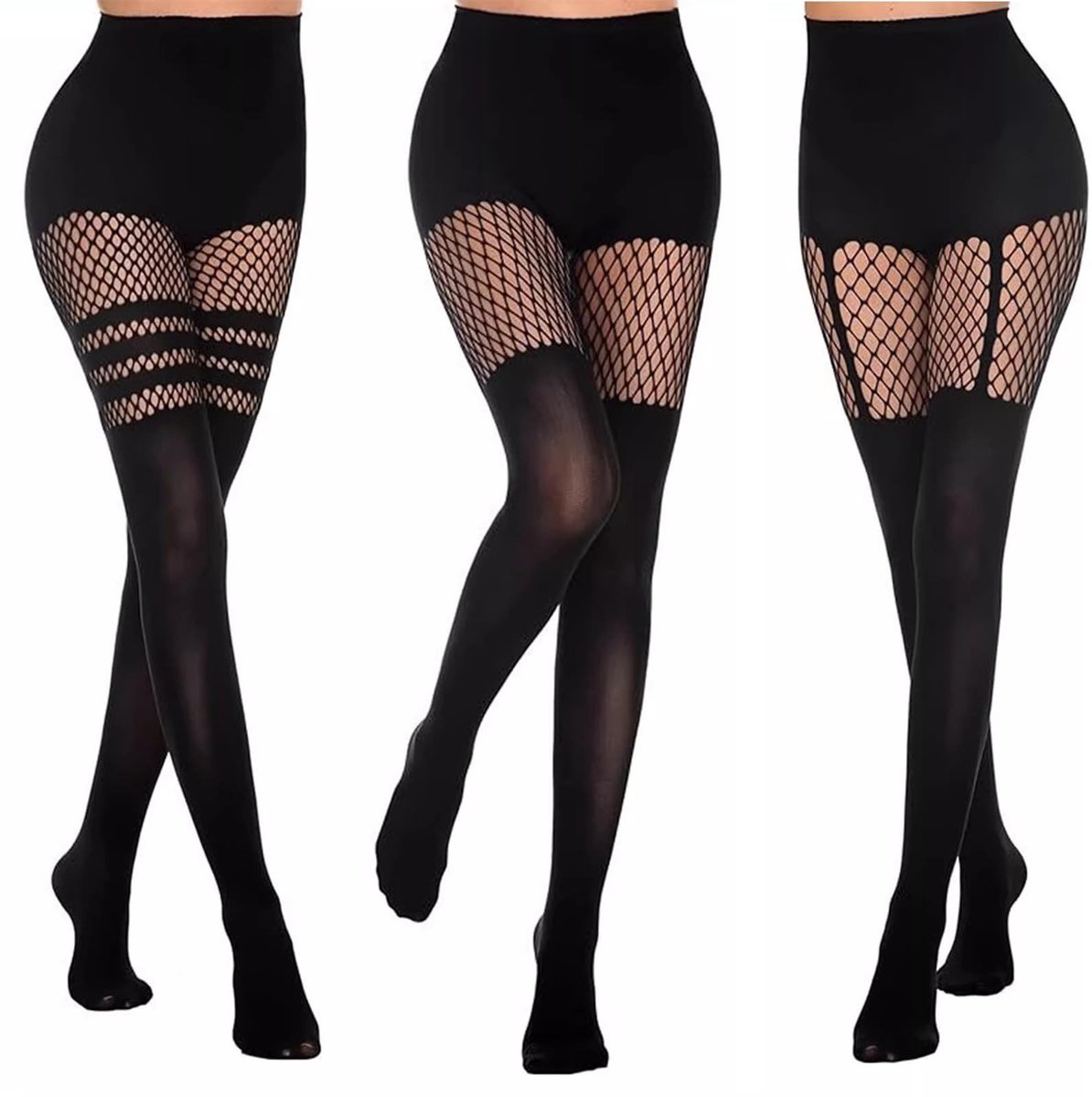 Dailygoods - Set van 3 Visnetpanty's voor Dames met Modieus Patroon